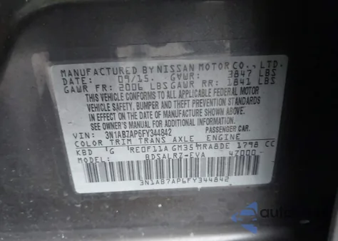 2015 Nissan Sentra Sr из США, поврежденный, VIN 3N1AB7AP6FY344842